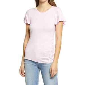 Halogen Women's Ruched Side Knit Top Short Sleeve In Pink Size S